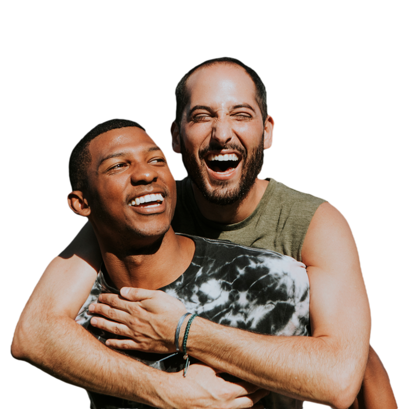 Gay couple hugging in the park